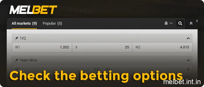 Review the list of available markets and odds, step 9